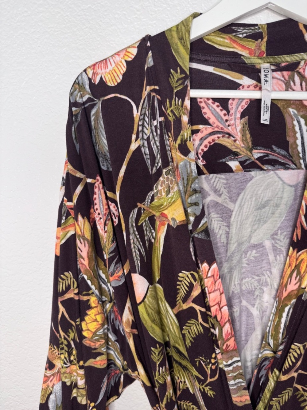 Soma "Cool Nights" Chocolate Brown Tropical Print Kimono Robe L/XL - Picture 8 of 14